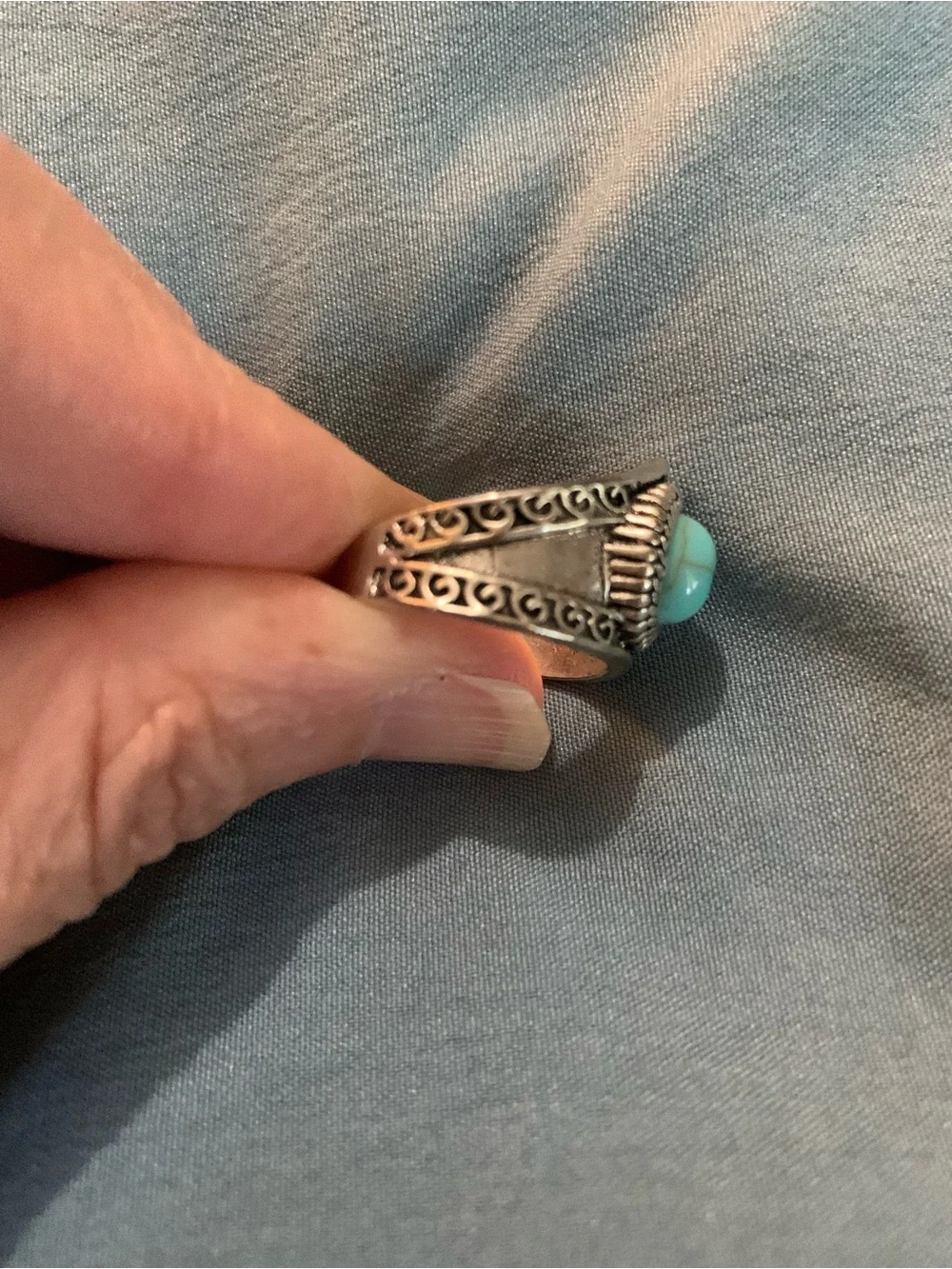 Bohemian Turquoise Color Cabochon Silver-Style Statement Ring